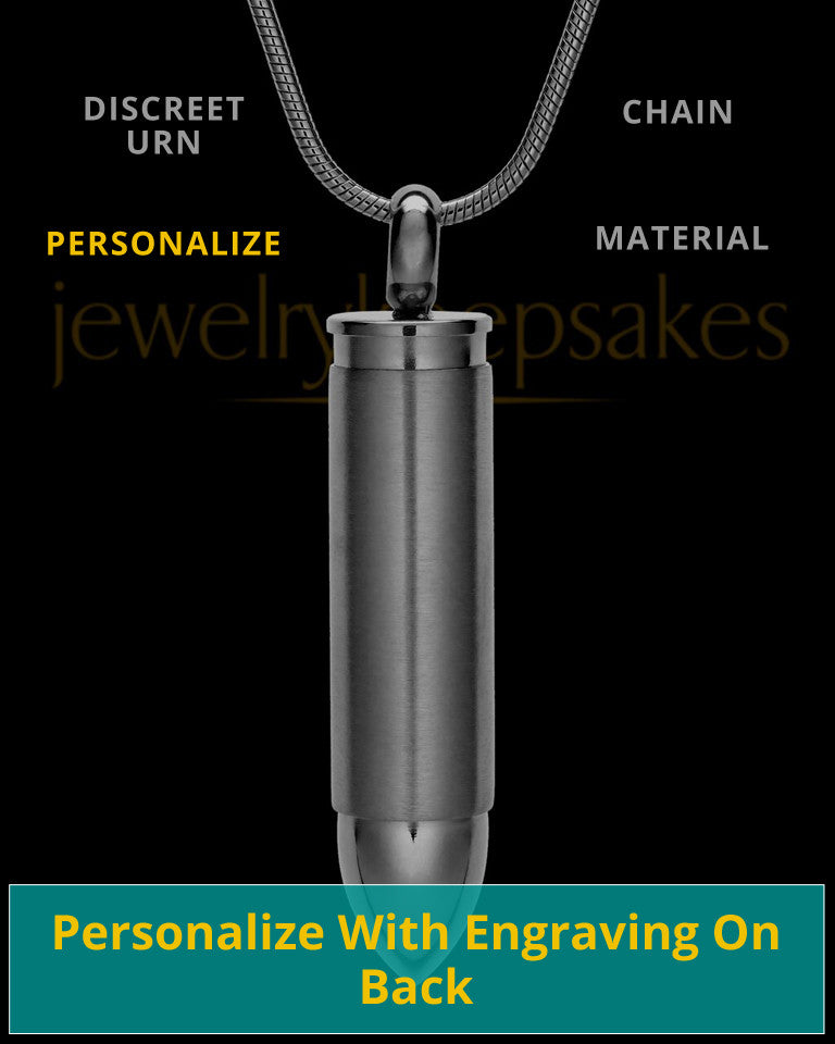 Engravable Black Bullet Cremation Pendant Stainless Steel