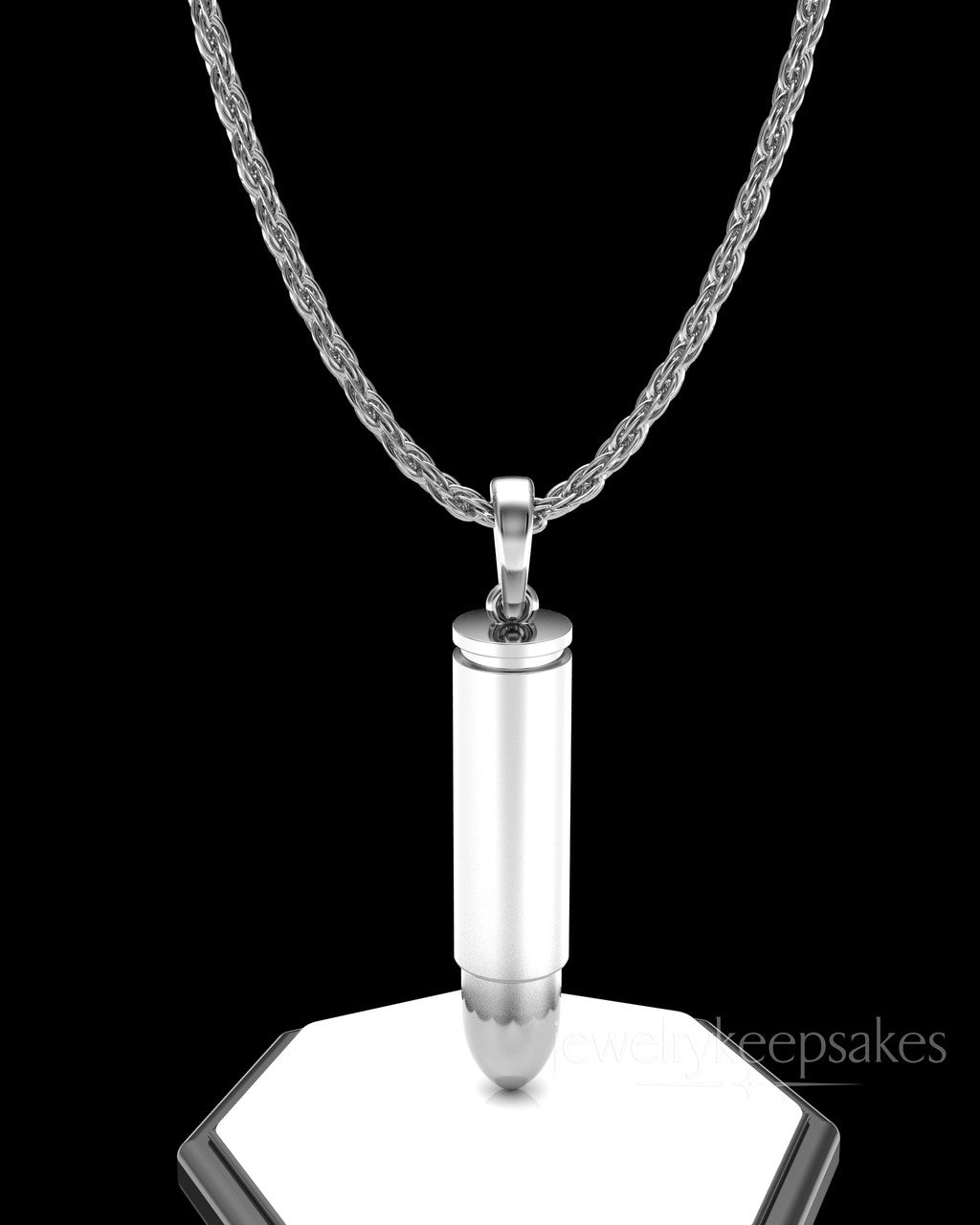 Solid 14k White Gold Bullet Permanently Sealed Waterproof Cremation Pendant