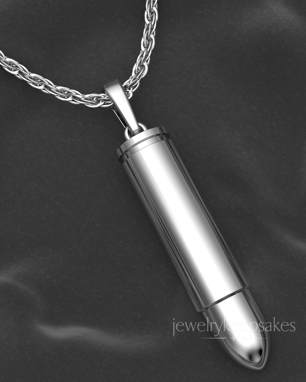 Solid 14k White Gold Bullet Permanently Sealed Waterproof Cremation Pendant