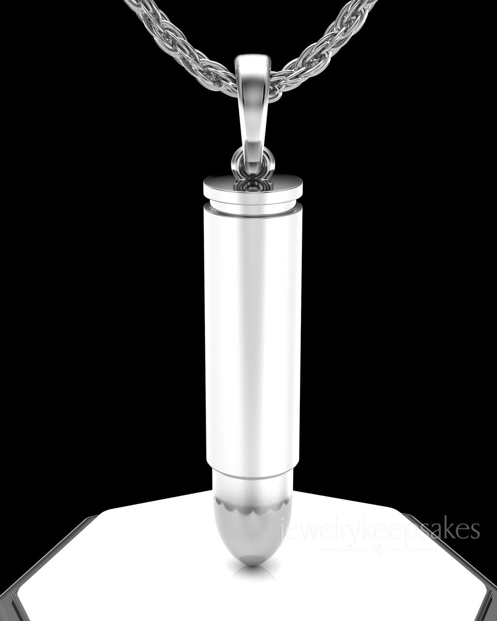 Solid 14k White Gold Bullet Permanently Sealed Waterproof Cremation Pendant