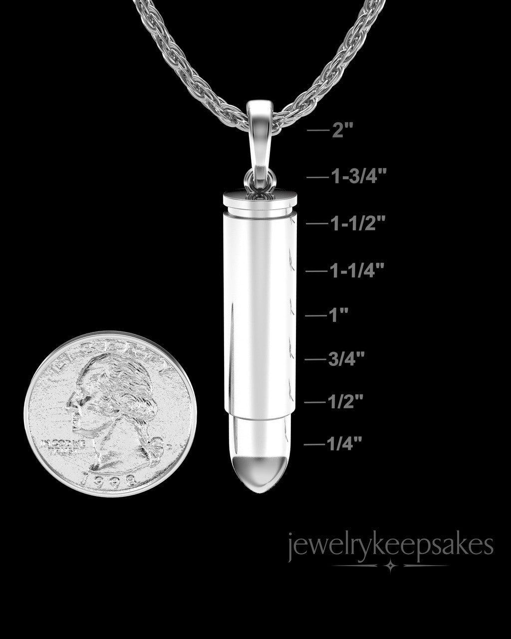 Solid 14k White Gold Bullet Permanently Sealed Waterproof Cremation Pendant