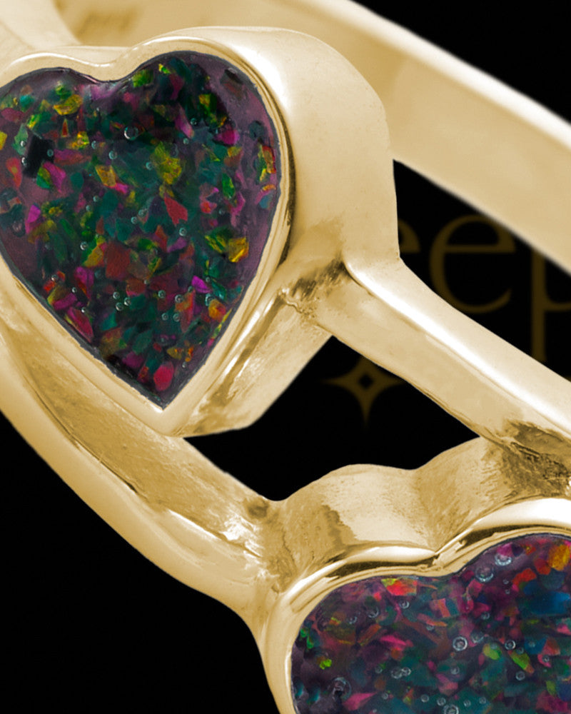 Solid 14K Gold Ladies Finchley Black Blaze Opal Ash Ring