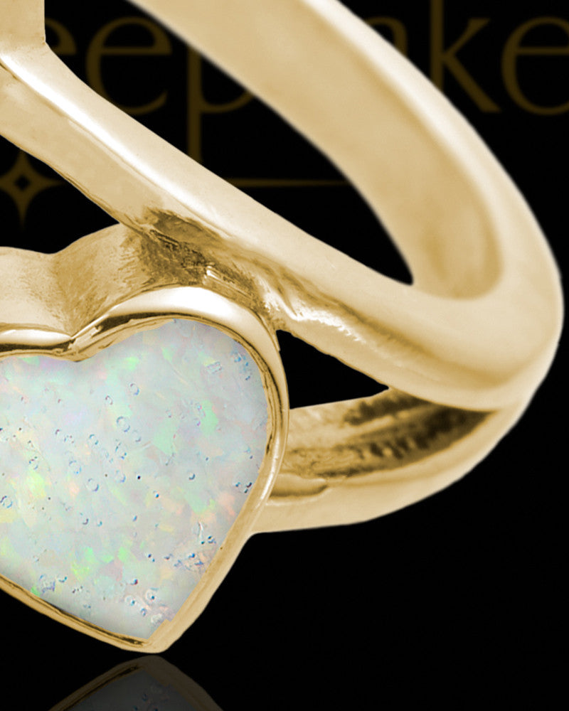 Solid 14K Gold Ladies Finchley Crushed Linen Opal Ash Ring