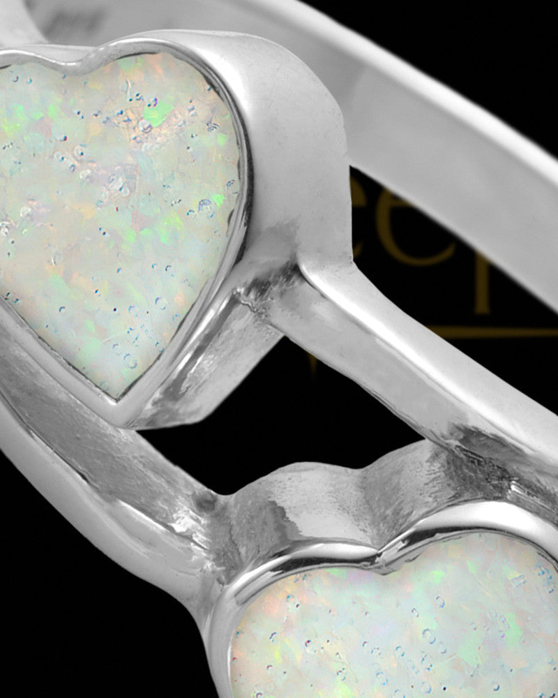 Ladies Finchley Crushed Linen Opal Silver Ash Ring