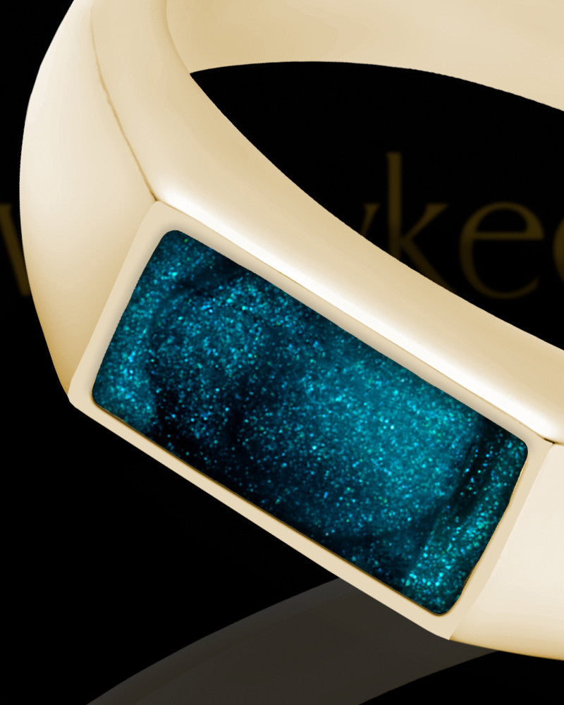 Solid 14K Gold Men's Tacoma with Teal Ash Ring