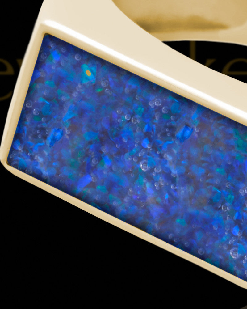Solid 14K Gold Men's Dumaine Ocean Tide Opal Ash Ring