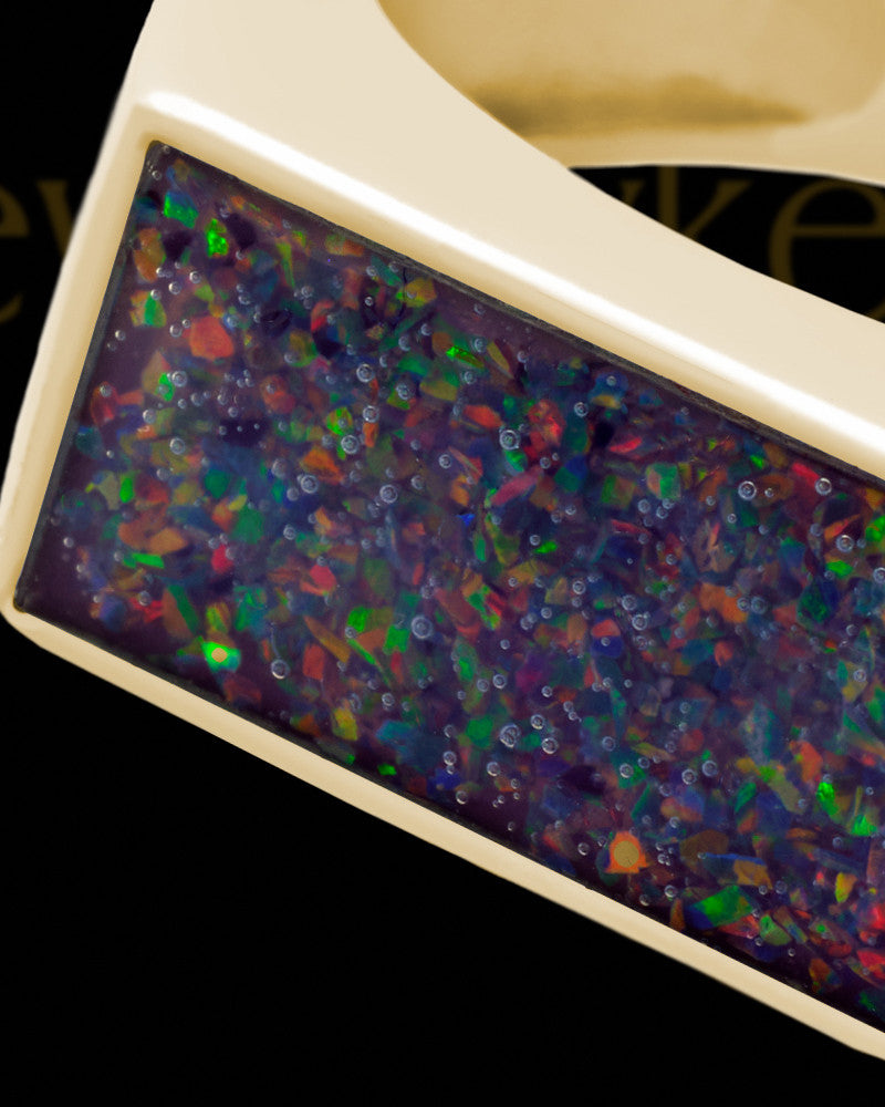 Solid 14K Gold Men's Dumaine Black Blaze Opal Ash Ring