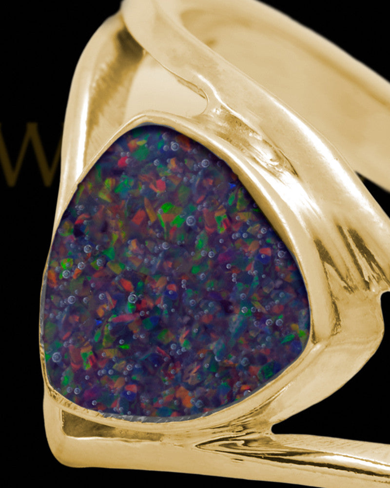 Solid 14K Gold Ladies Tennyson Black Blaze Opal Ash Ring