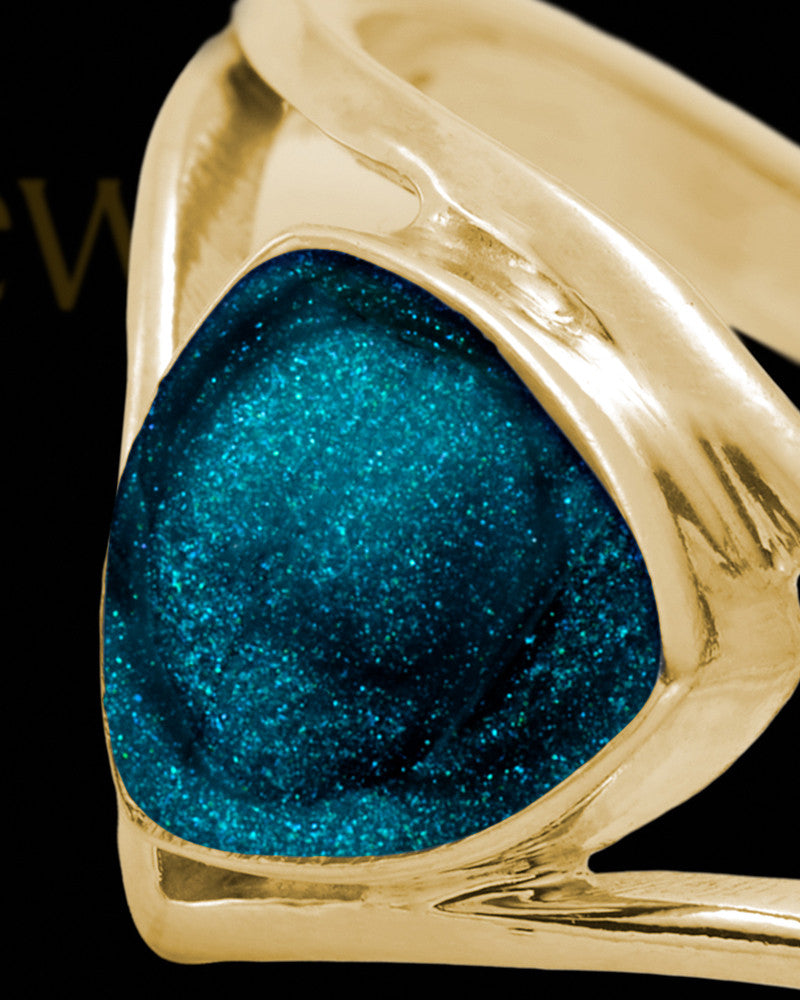 Solid 14K Gold Ladies Tennyson with Teal Ash Ring