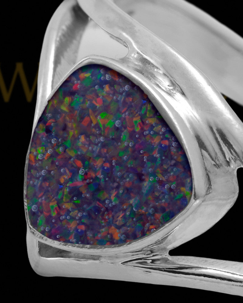 Ladies Tennyson Black Blaze Opal Silver Ash Ring