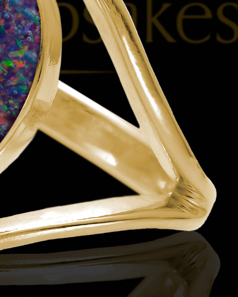 Solid 14K Gold Ladies Yardley Black Blaze Opal Ash Ring