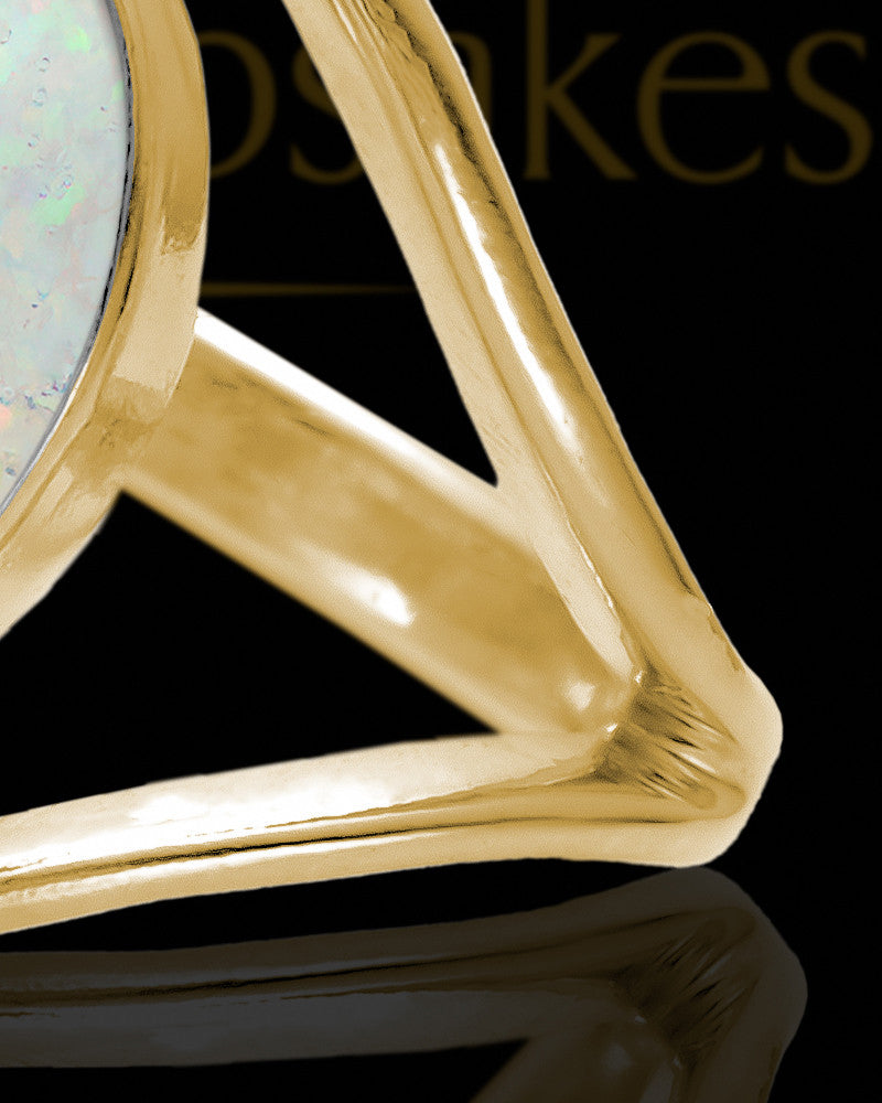 Solid 14K Gold Ladies Yardley Crushed Linen Opal Ash Ring