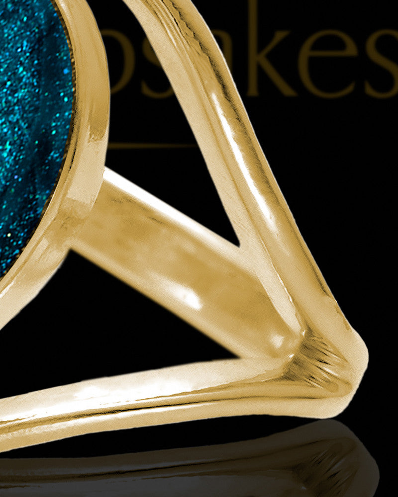 Solid 14K Gold Ladies Yardley with Teal Ash Ring