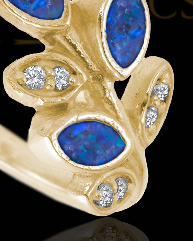 Solid 14K Gold Ladies Felicity Ocean Tide Opal Ash Ring