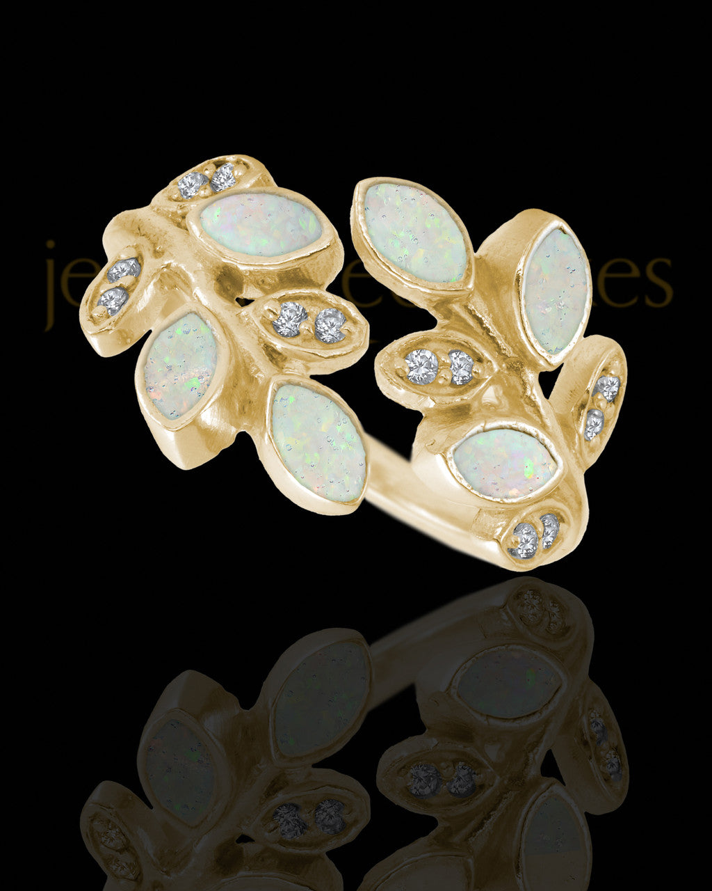 Solid 14K Gold Ladies Felicity Crushed Linen Opal Ash Ring