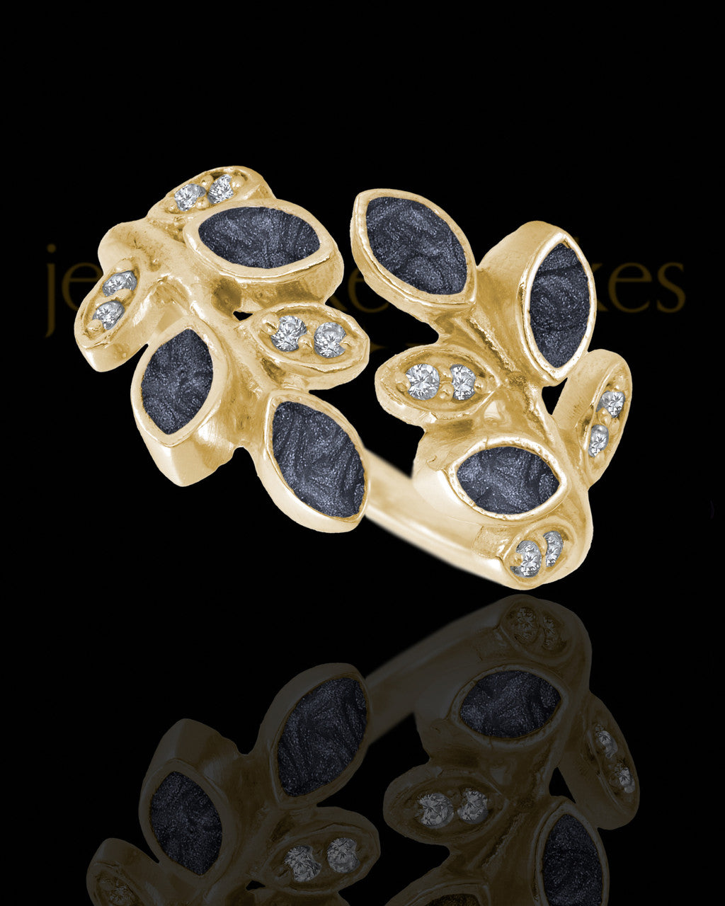 Solid 14K Gold Ladies Felicity with Graphite Ash Ring
