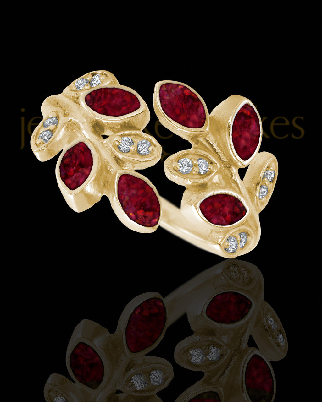 Solid 14K Gold Ladies Felicity Garnet Pearl Opal Ash Ring