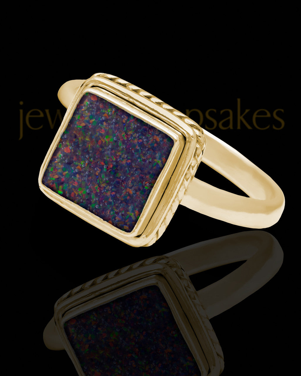 Solid 14K Gold Ladies Calliope Black Blaze Opal Ash Ring