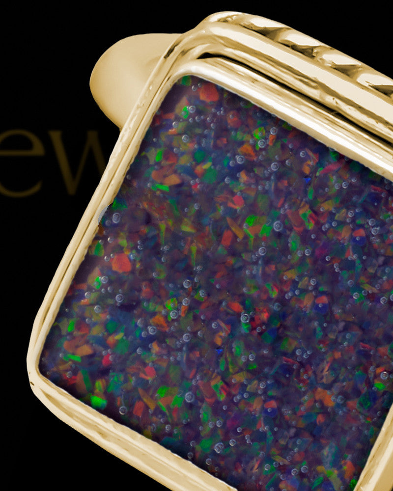 Solid 14K Gold Ladies Calliope Black Blaze Opal Ash Ring