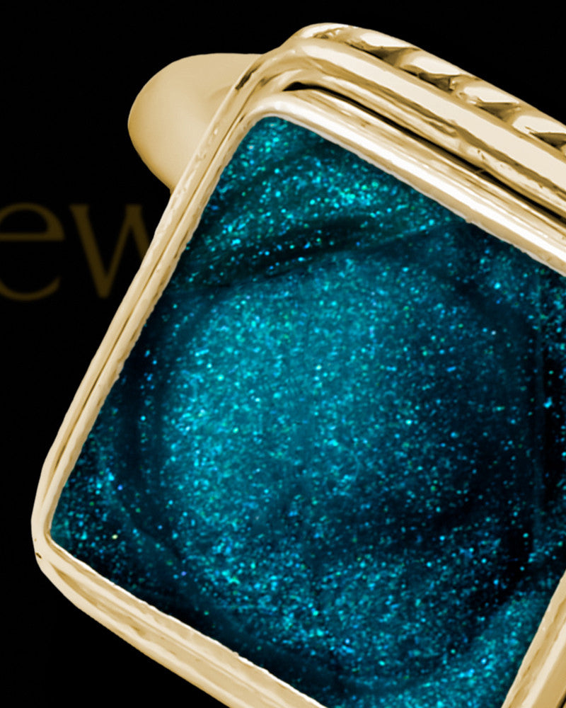 Solid 14K Gold Ladies Calliope with Teal Ash Ring