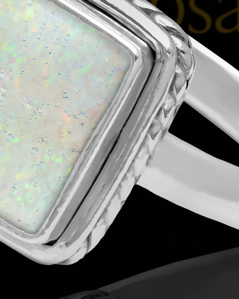 Ladies Calliope Crushed Linen Opal Silver Ash Ring