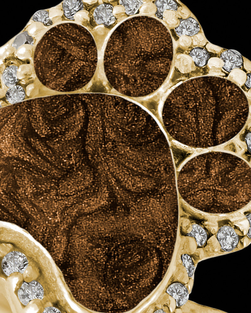 Solid 14K Gold Ladies My Best Friend Paw Print with Coffee Ash Ring