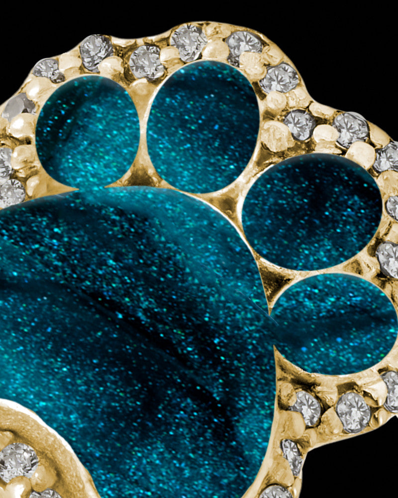 Solid 14K Gold Ladies My Best Friend Paw Print with Teal Ash Ring