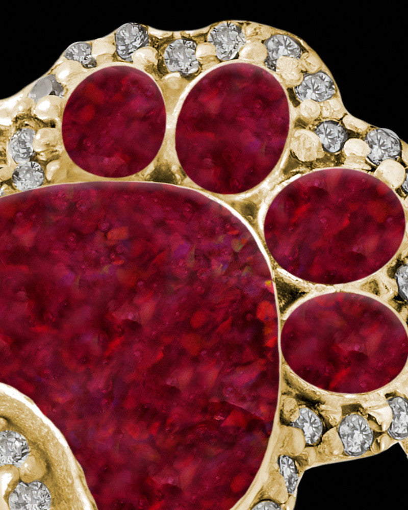 Solid 14K Gold Ladies My Best Friend Paw Print Garnet Pearl Opal Ash Ring