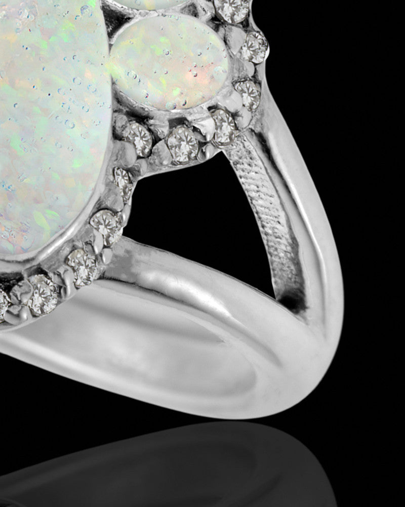 Ladies My Best Friend Paw Print Crushed Linen Opal Silver Ash Ring