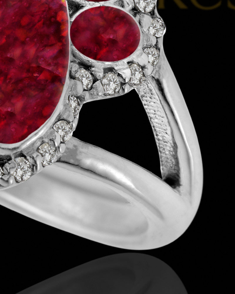 Ladies My Best Friend Paw Print Garnet Pearl Opal Silver Ash Ring