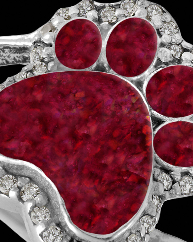Ladies My Best Friend Paw Print Garnet Pearl Opal Silver Ash Ring