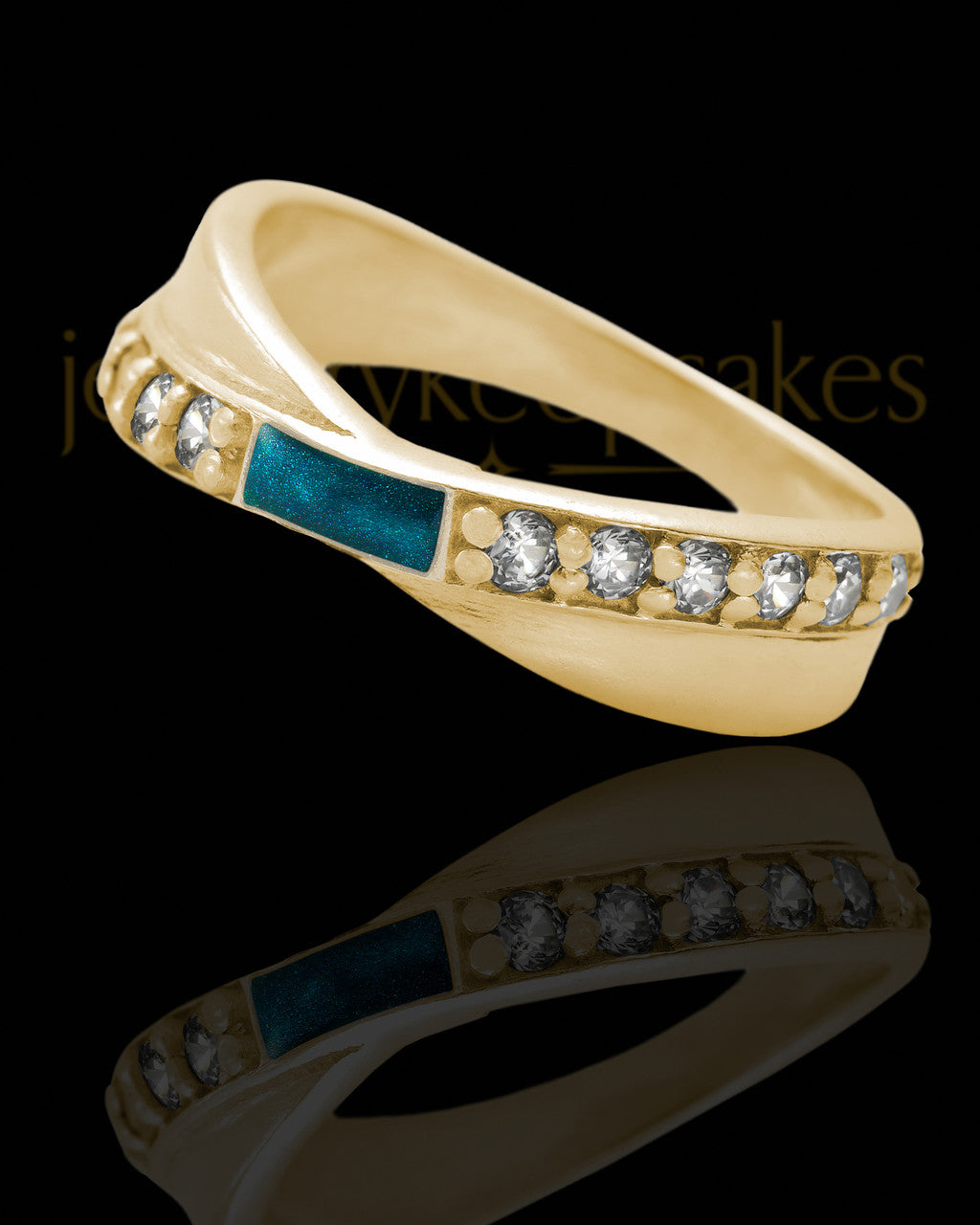 Solid 14K Gold Ladies Botinelli with Teal Ash Ring