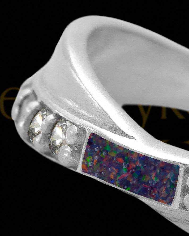 Ladies Botinelli Black Blaze Opal Silver Ash Ring