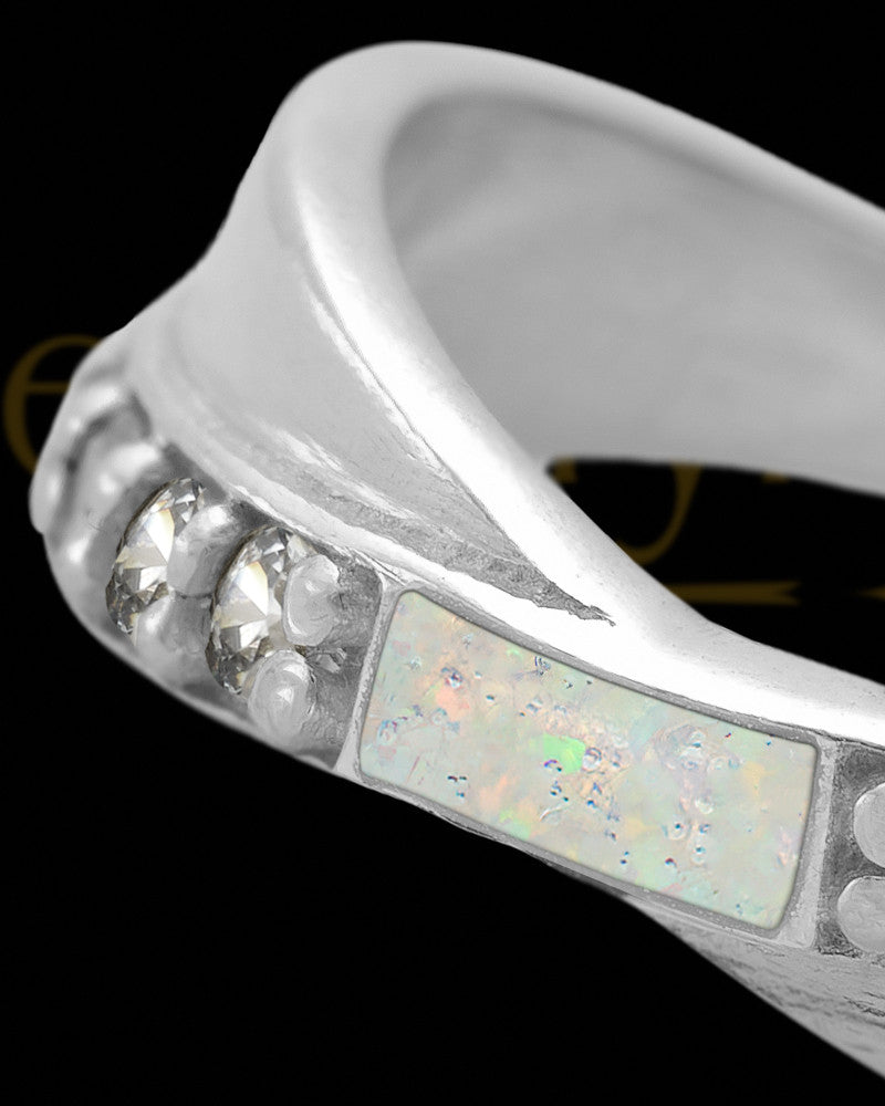 Ladies Botinelli Crushed Linen Opal Silver Ash Ring