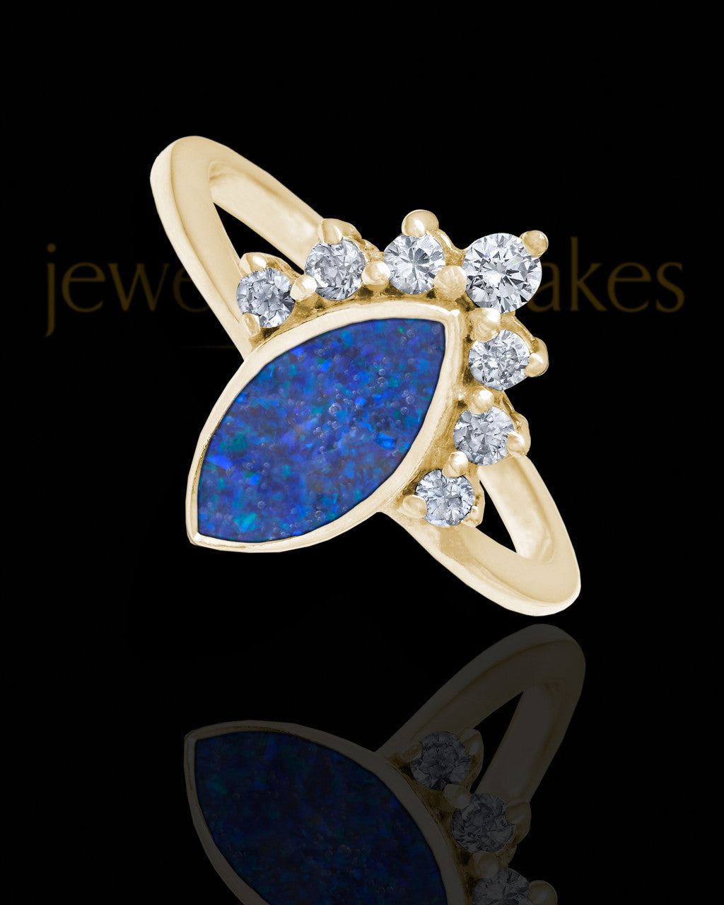 Solid 14K Gold Ladies Loyola Ocean Tide Opal Ash Ring