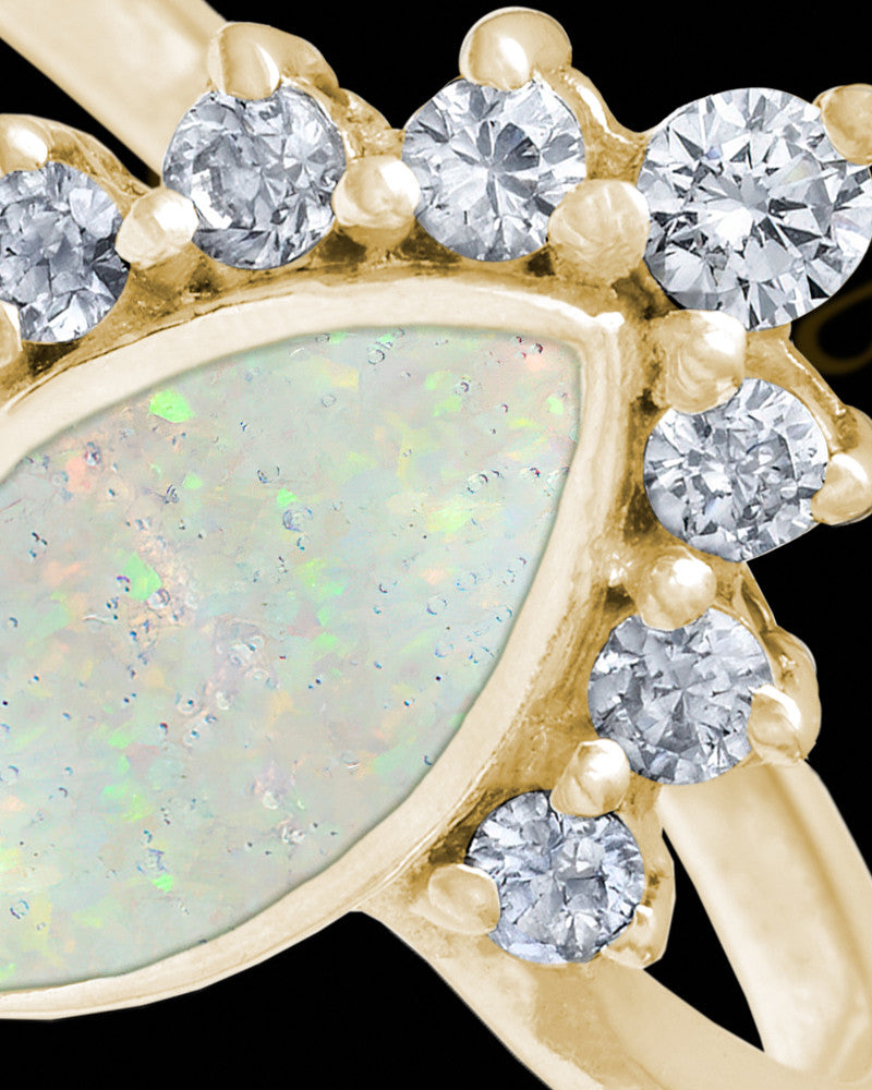 Solid 14K Gold Ladies Loyola Crushed Linen Opal Ash Ring