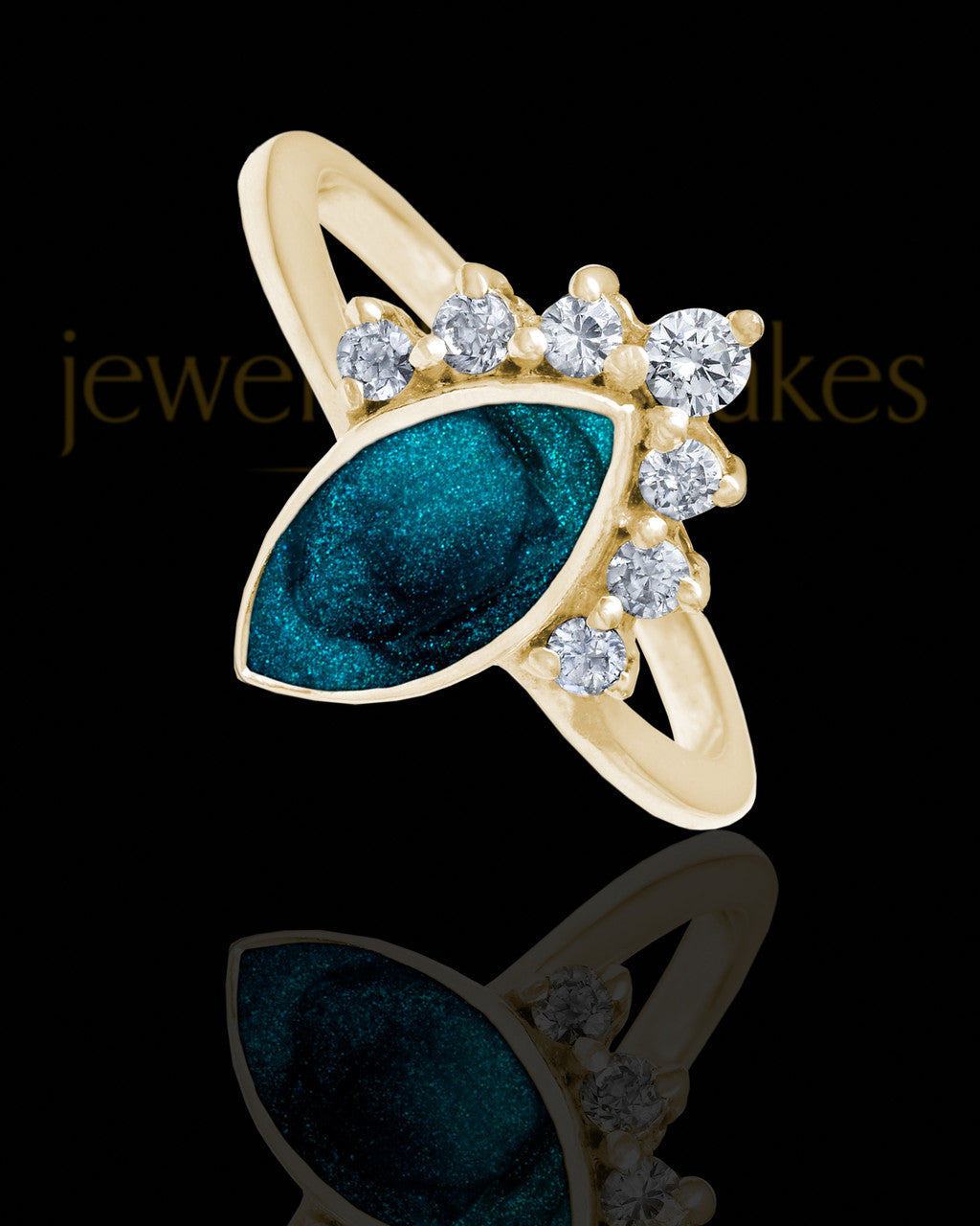 Solid 14K Gold Ladies Loyola with Teal Ash Ring