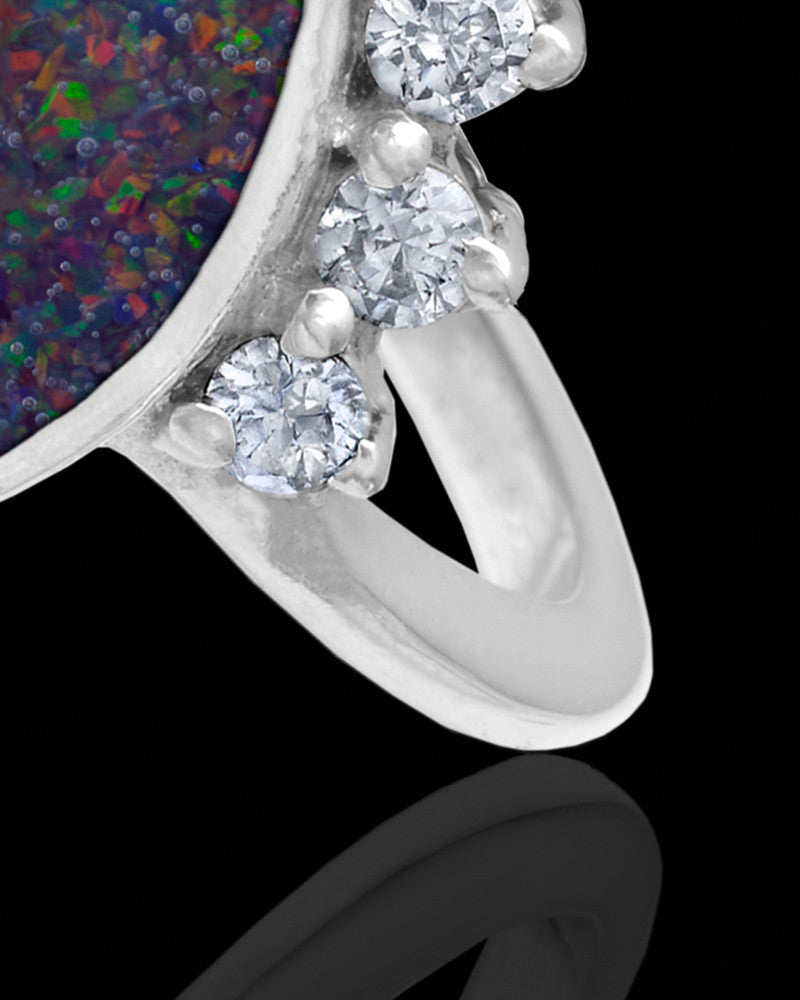 Ladies Loyola Black Blaze Opal Silver Ash Ring