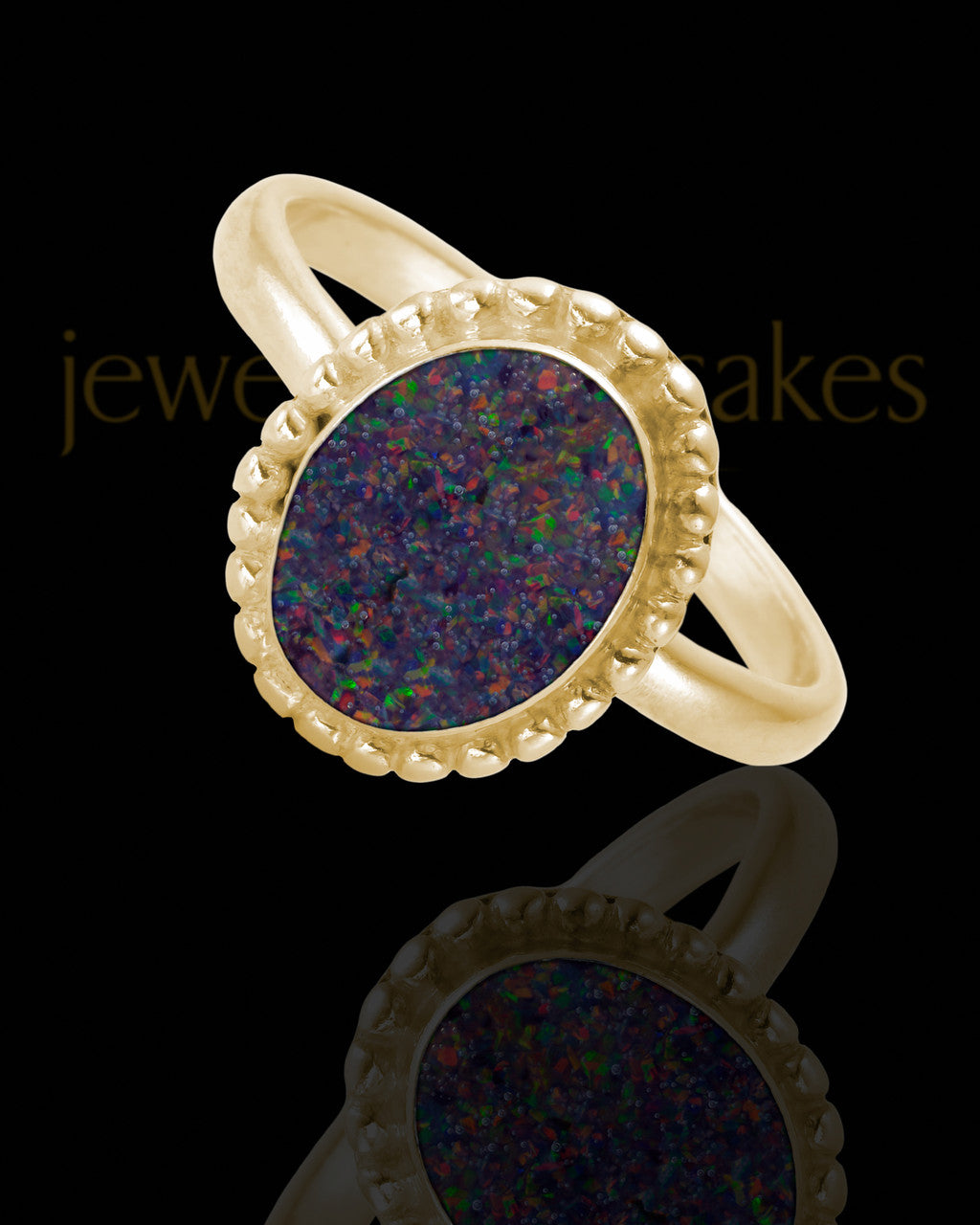 Solid 14K Gold Ladies Carrollton Black Blaze Opal Ash Ring