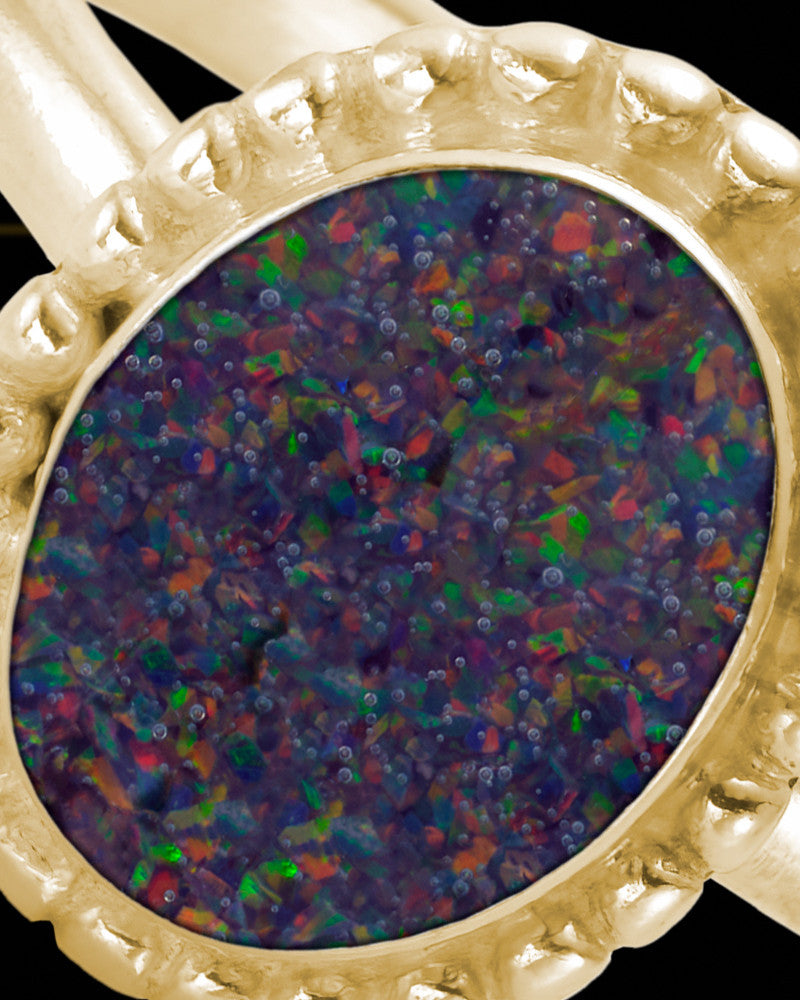 Solid 14K Gold Ladies Carrollton Black Blaze Opal Ash Ring