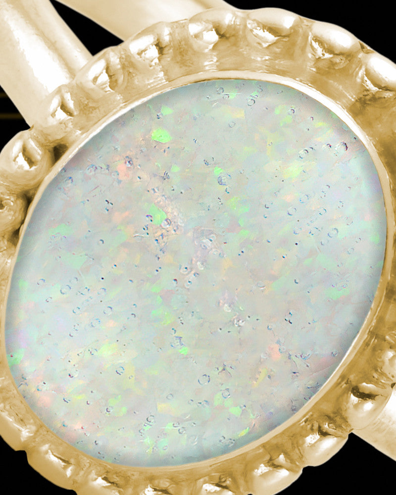 Solid 14K Gold Ladies Carrollton Crushed Linen Opal Ash Ring