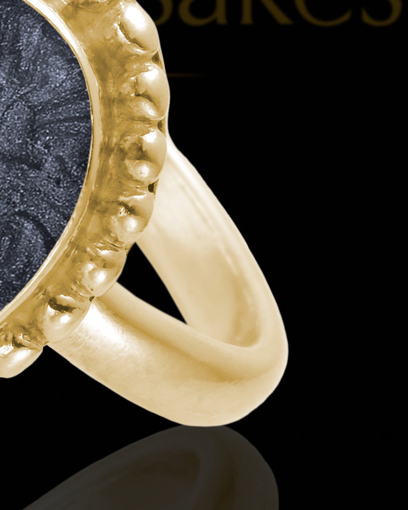 Solid 14K Gold Ladies Carrollton with Graphite Ash Ring