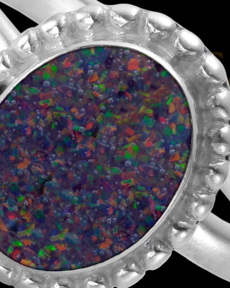 Ladies Carrollton Black Blaze Opal Silver Ash Ring