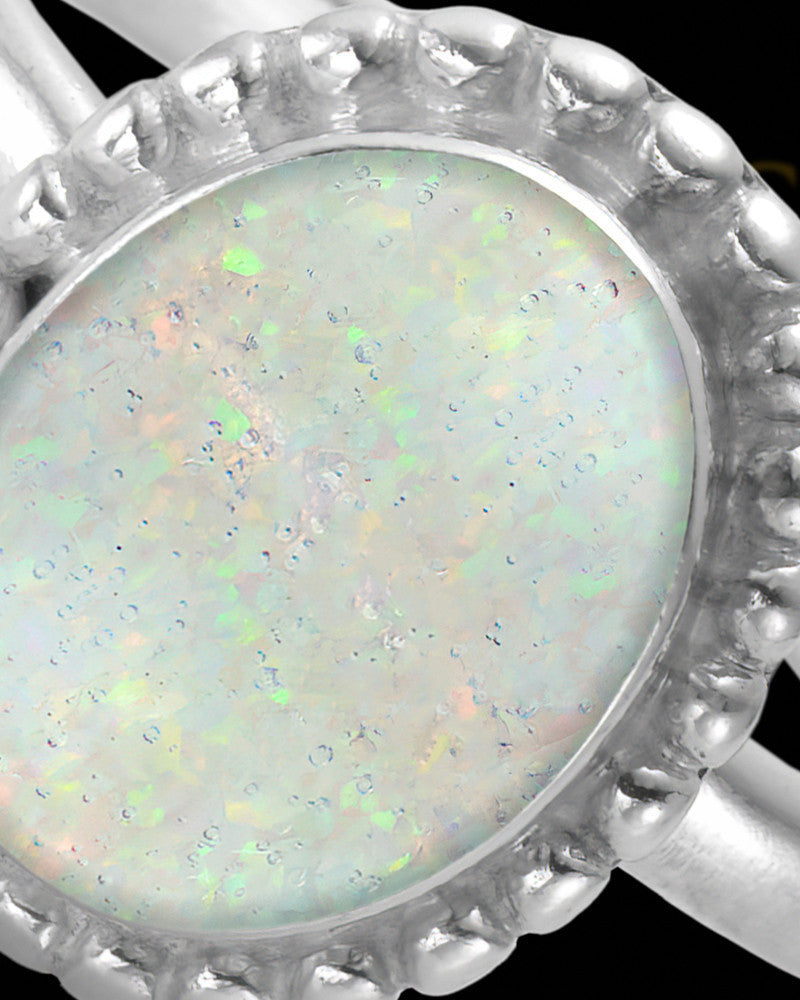 Ladies Carrollton Crushed Linen Opal Silver Ash Ring