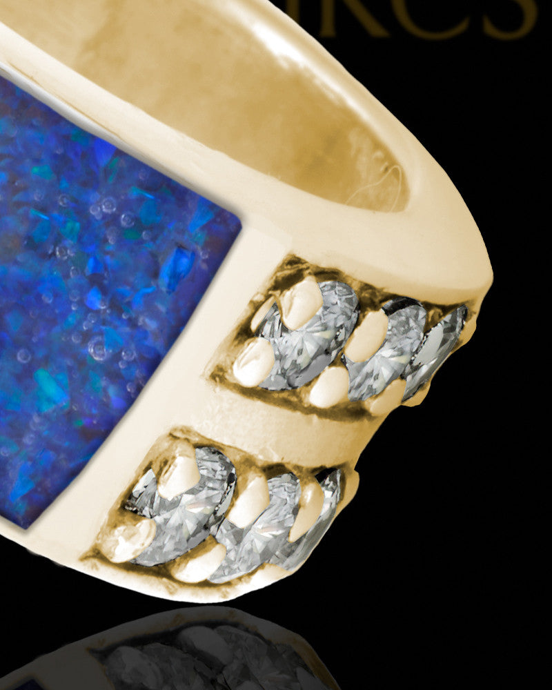 Solid 14K Gold Men's Lennox Ocean Tide Opal Ash Ring