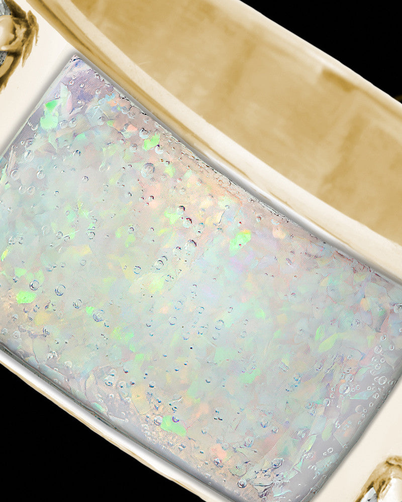 Solid 14K Gold Men's Lennox Crushed Linen Opal Ash Ring