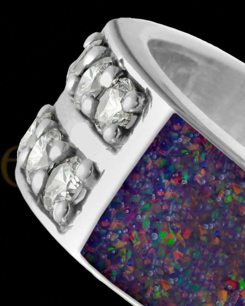 Men's Lennox Black Blaze Opal Silver Ash Ring