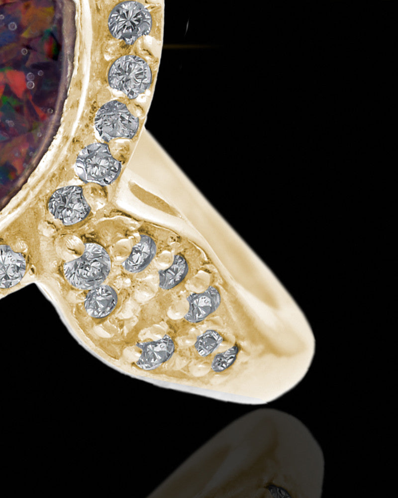 Solid 14K Gold Ladies Prentiss Black Blaze Opal Ash Ring