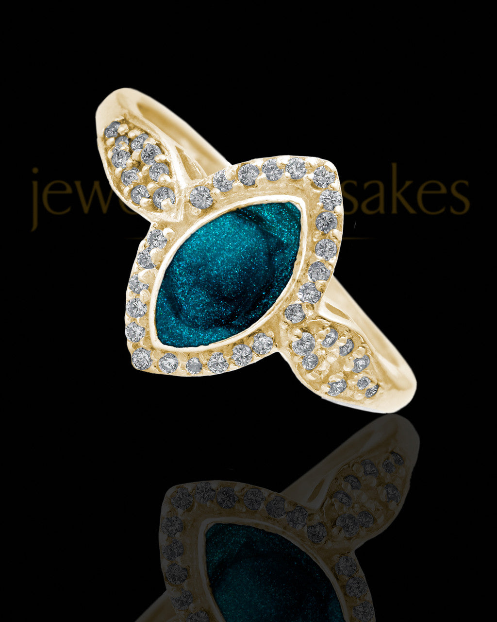 Solid 14K Gold Ladies Prentiss with Teal Ash Ring