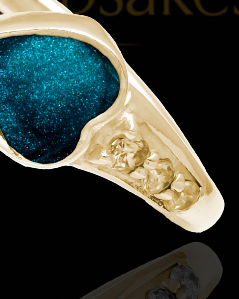 Solid 14K Gold Ladies Isadora with Teal Ash Ring
